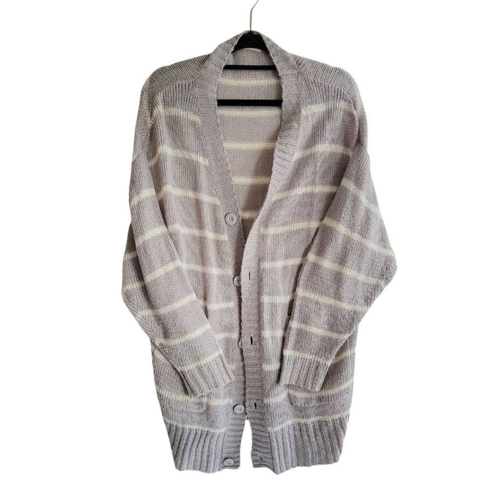 Gray and White Stripe Oversize Sweater
